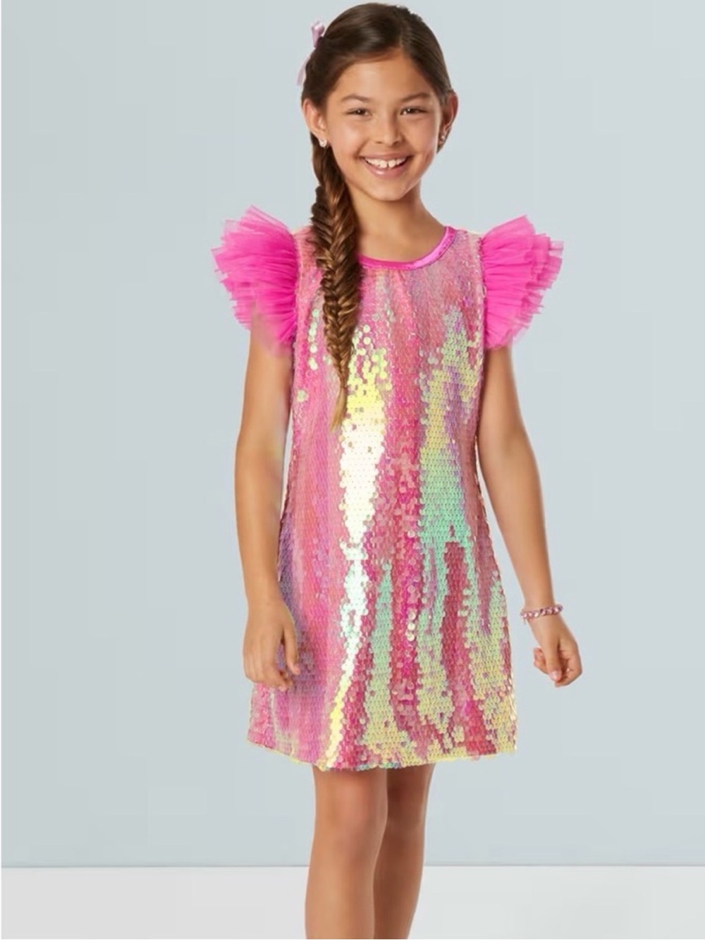 American Girl Happy Birthday To You Sequin Flutter Sleeve Dress Pink 7/8 Years